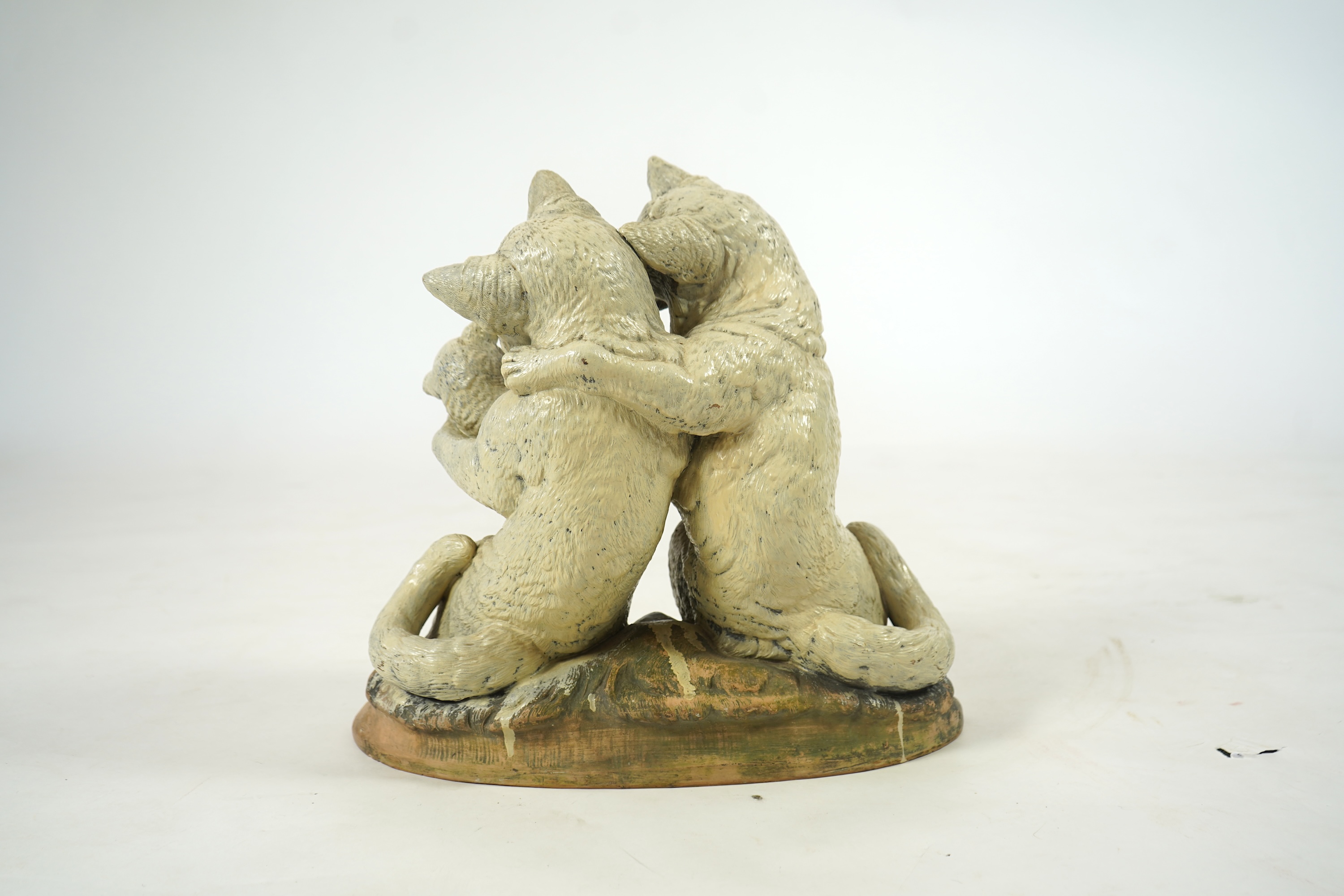 A late 19th century Austrian cold painted terracotta cat group